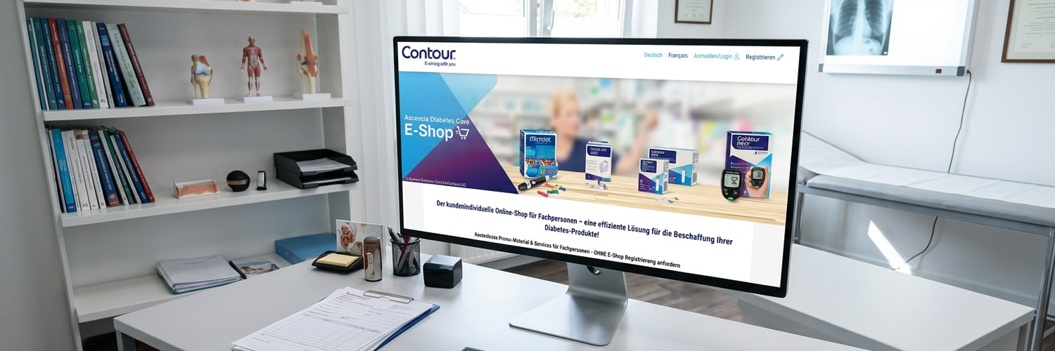 Praxis mit Monitor und offenem Fachpersonen-Eshop