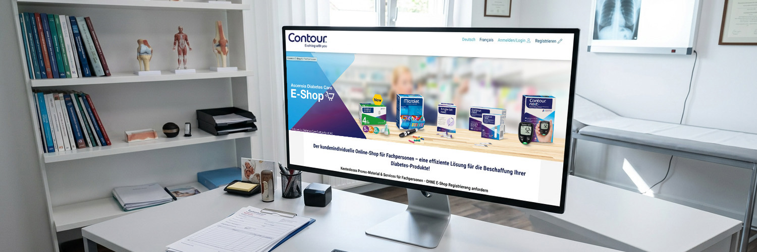 Praxis mit Monitor und offenem Fachpersonen-Eshop