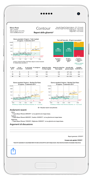 Visualizzate e inviate i rapporti relativi al diabete sullo smartphone